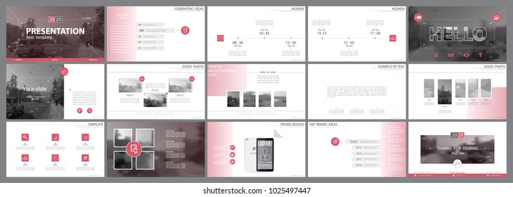 Original presentation templates. Set, pink, elements of infographics, white background. Flyer, postcard, corporate report, marketing, advertising, banners.Slide show, photo,slide for brochure, booklet