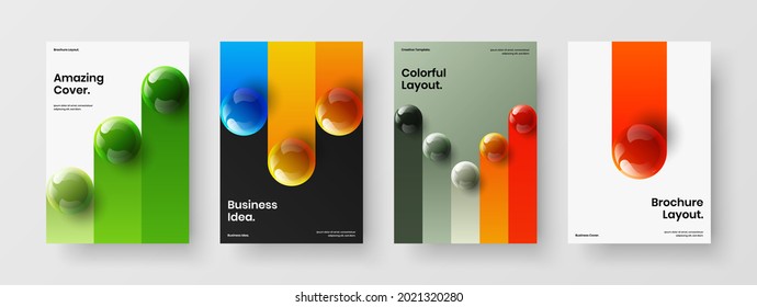 Original presentation vector design concept composition. Multicolored realistic spheres cover template collection.