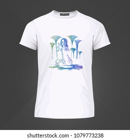 Original print for t-shirt - Egyptian woman with folded hands praying to gods. World of Woman graphical art series. Vector Illustration