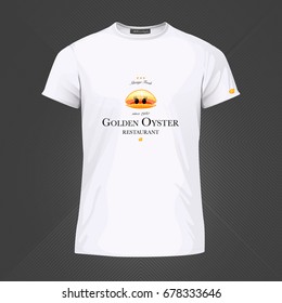 Original print for t-shirt. White t-shirt with fashionable design - Funny cartoon-style oyster. Vector Illustration