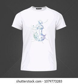 Original print for t-shirt - Woman guitar. World of Woman graphical art series. Vector Illustration