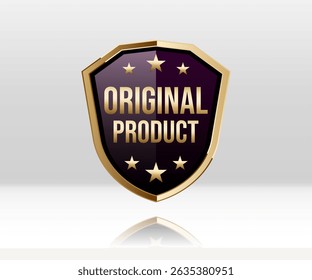 Original Product Creative Badge Idea, Stylist and elegant golden shield design. Commonly used for marketing, packaging, and branding for upscale products and services.