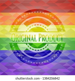 Original Product emblem on mosaic background with the colors of the LGBT flag