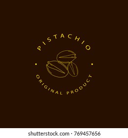 Original product pistachio .Natural pistachio oil. Vector round pistachio logo. Logotype in linear style