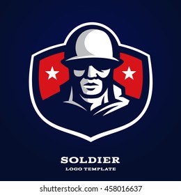 Original and professional logo | mascot template with image of soldier in helmet.