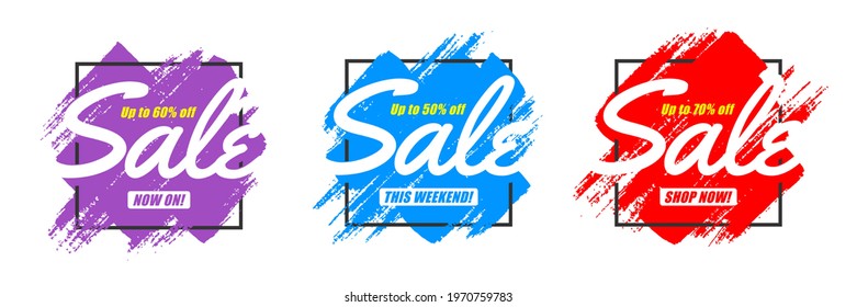 Original promotion banner by paint brush, sales background, price tag. Vector illustration