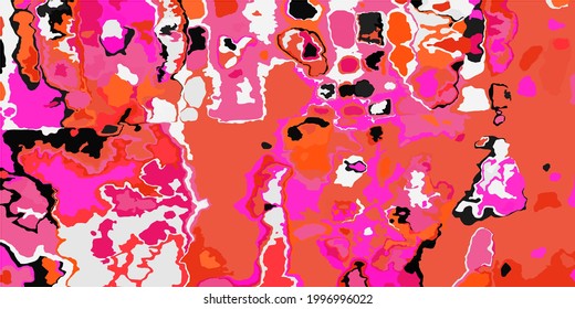 Original Psychedelic Red White Art Design. Ornamental Multicolor Textile Black Color Background. Vivid Pink Orange Digital Detailed Plane View. Grunge Bright Neon Fashion Modern Acid Map Illustration.