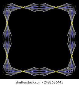 Original quadrangular frame in blue and yellow on a black background