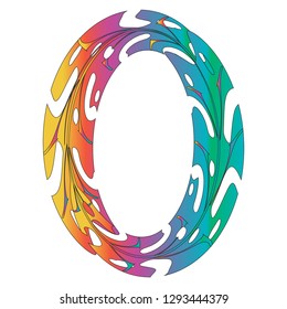 Original Rainbow Zero Symbol Design. Tropical Leaf Style Letter O Vector Illustration. Stylish Idea for Logo, Emblem etc. Null Number Textured Design in Rainbow Colors. Oval Border Template