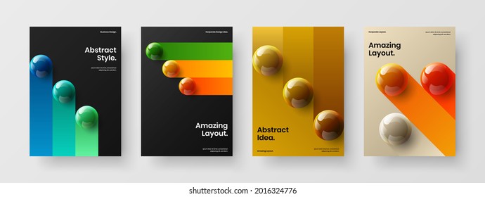 Original realistic balls company cover layout composition. Vivid poster vector design concept bundle.