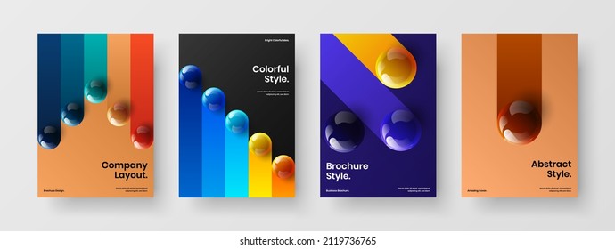 Original realistic balls leaflet illustration bundle. Simple flyer A4 vector design layout set.