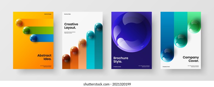 Original realistic spheres banner concept bundle. Vivid catalog cover vector design layout set.