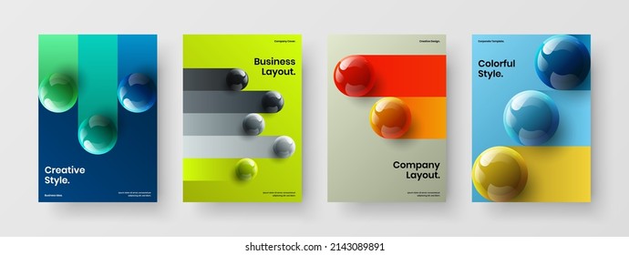 Original realistic spheres banner concept set. Multicolored book cover vector design template composition.