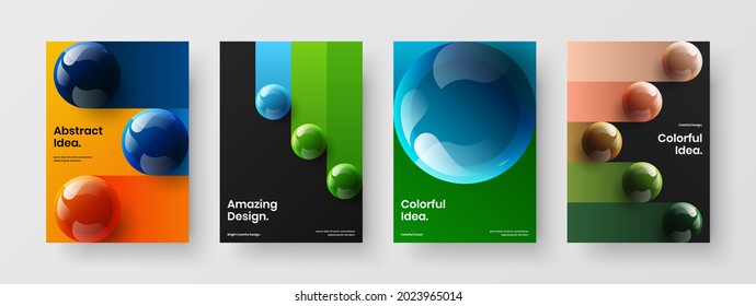 Originale Sammlung von realistischen Sphären Broschüren Konzept. Modernes Magazin deckt A4 Design Vektor Template Zusammensetzung.