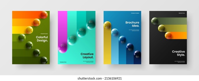 Original realistic spheres flyer illustration collection. Amazing annual report vector design layout set.