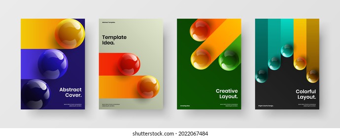 Original realistic spheres flyer template bundle. Fresh corporate cover vector design illustration set.