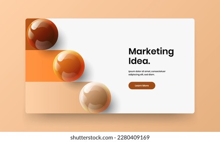 Original realistic spheres horizontal cover template. Fresh site screen design vector concept.