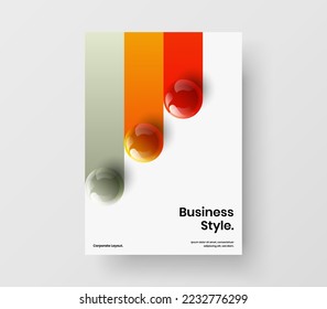 Original realistic spheres leaflet concept. Modern company cover A4 design vector template.