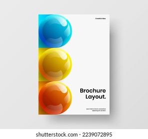 Original realistic spheres leaflet illustration. Trendy placard A4 design vector layout.
