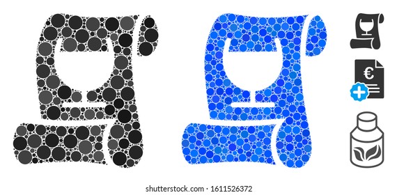Original receipt composition of small circles in various sizes and color tinges, based on original receipt icon. Vector random circles are combined into blue composition.