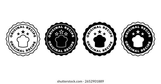 Ícone original da receita emblemas preto e branco com a ilustração do projeto do vetor da silhueta do pão