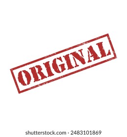 Original red rubber stamp isolated on white background. Ink sign in rectangular frame. Grunge label. Vector illustration.