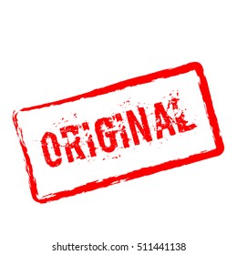 Original red rubber stamp isolated on white background. Grunge rectangular seal with text, ink texture and splatter and blots, vector illustration.
