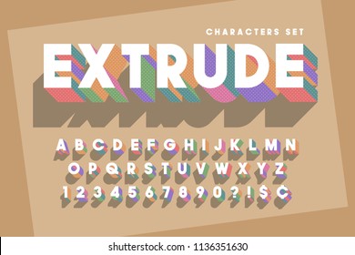 Original retro 3d display font design, alphabet, letters and numbers. Swatch color control