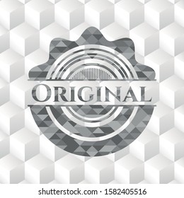 Original retro style grey emblem with geometric cube white background