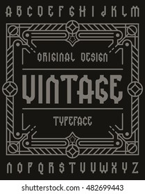 Original retro typeface set with decorative ornament frame for making label design. 