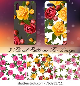 original rose pattern. Smart phone with rose pattern on bokeh background. Rose ornament for design