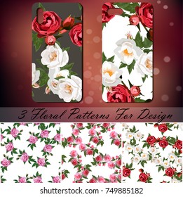 Original rose patterns for textile, background or valentine. Phone cover template with rose pattern