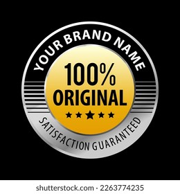 Original Round Label Design 100 Percent Satisfaction Guaranteed, in luxury silver concept, unique, elegant. vector illustration