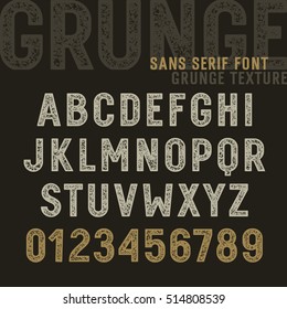 The original sans serif font with a grunge effect / Vintage textured handmade letters and numbers / Good to use for labels, graphic tees and other design projects