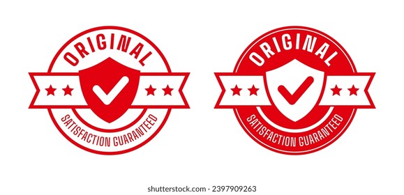 Original satisfaction guaranteed. Checklist, shield, stars, ribbon circle label. For icon, logo, seal, tag, sign, symbol, badge, stamp, sticker, etc. Vector