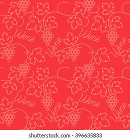 Original seamless flat pattern with grapes and text wine. Vector illustrate.