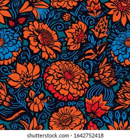 Padrão floral original sem emenda. Imprimir para tecido, papel de parede, capas. Fundo com flores e motivos florais.