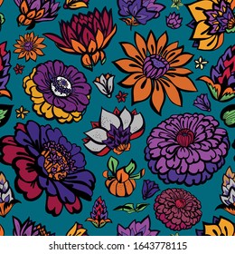 Patrón floral original sin fisuras. Imprimir para tela, papel pintado, tapas. Fondo florido y motivos florales.