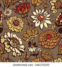 Original seamless floral pattern. Print for fabric, wallpaper, covers. Background with flowers and floral motifs.