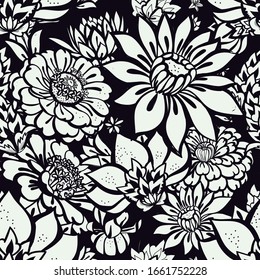 Original seamless floral pattern. Print for fabric, wallpaper, covers. Background with flowers and floral motifs.
