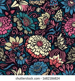 Original seamless floral pattern. Print for fabric, wallpaper, covers. Background with flowers and floral motifs.