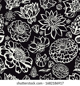 Original seamless floral pattern. Print for fabric, wallpaper, covers. Background with flowers and floral motifs.