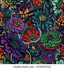 Original seamless floral pattern. Print for fabric, wallpaper, covers. Background with flowers and floral motifs.