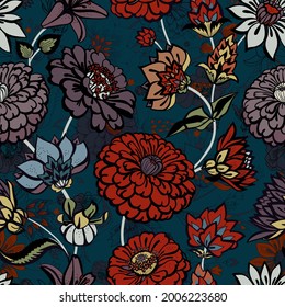 Original seamless floral pattern. Print for fabric, wallpaper, covers. Background with flowers and floral motifs.