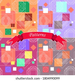 Original seamless geometric abstract fantasy in four color versions. Vector set