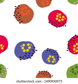 Original Seamless pattern with colorful dots. Can be used for printing on packaging, bags, cups, laptop, box, etc. Pattern under the mask. Vector.
