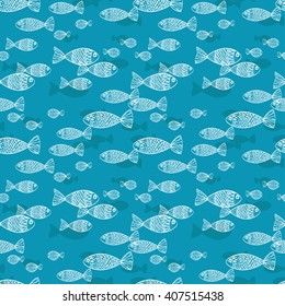 Original seamless pattern with fish for your design surface, textile, wallpaper, packaging. Vector illustration.
