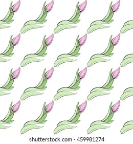 Original seamless pattern of flowers. Pink buds. Pastel shades. White background.