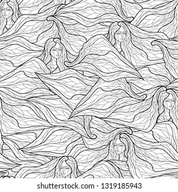 the original seamless pattern with the image of a girl in the abyss, to create a designer fabric, home textiles, Wallpaper and more