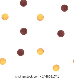 Original Seamless pattern Polka yellow and chocolate color. Perfect for your design, textile, pattern fills, box, posters, cards, web page background etc. Pattern under the mask. Vector.